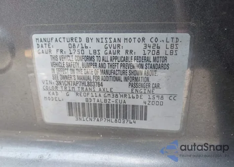 2017 Nissan Versa 1.6 S/1.6 S+/1.6 Sl/1.6 Sv from USA, damaged, VIN 3N1CN7AP7HL803764